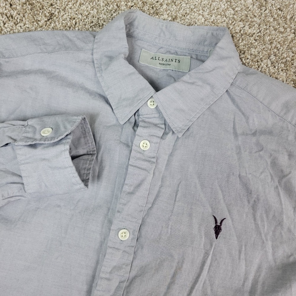 Allsaints Mens‎ Medium Solid Gray Button Down Long Sleeve